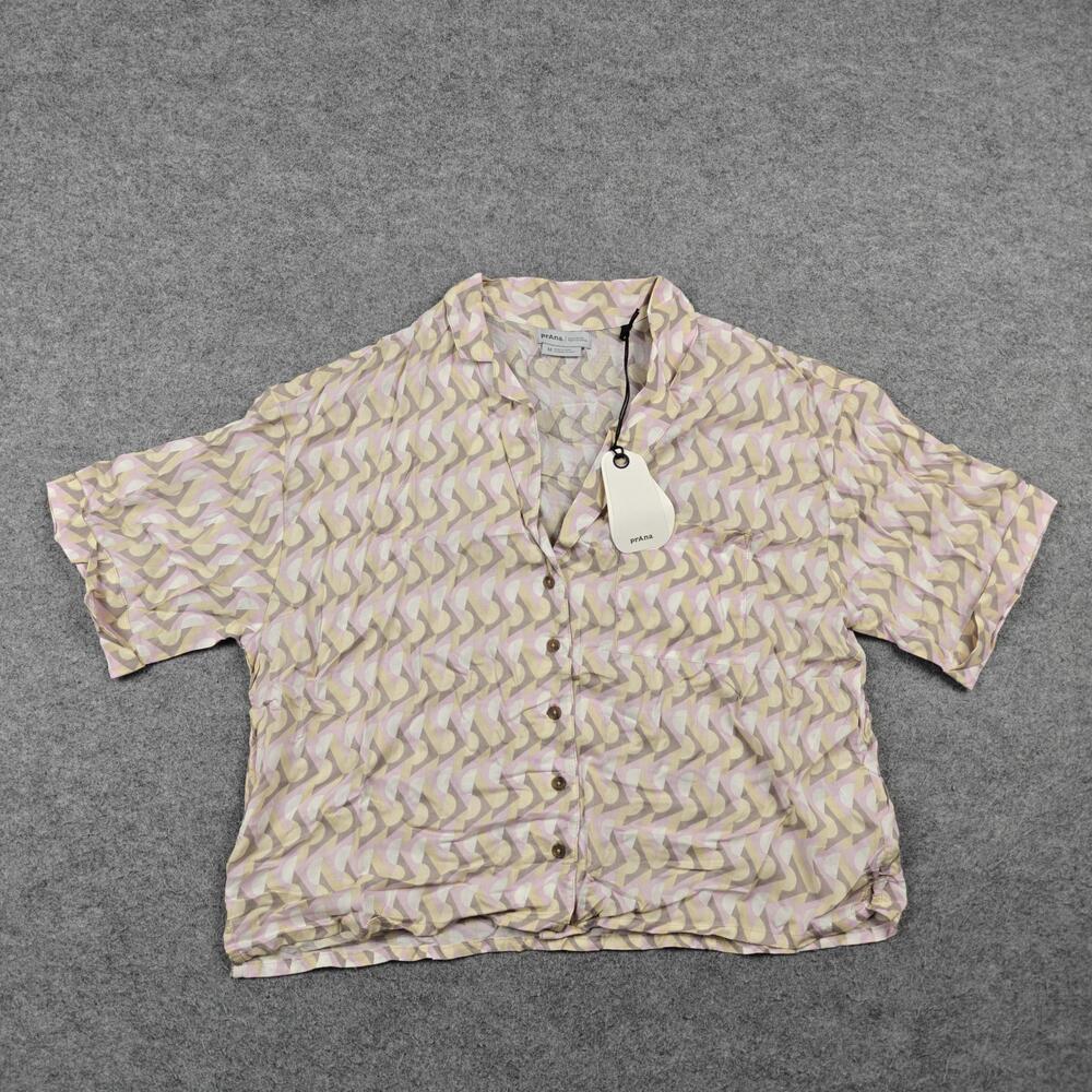 PrAna Button-Up Womens Medium Multicolor Geometric Modal Iguala Top Relaxed Fit